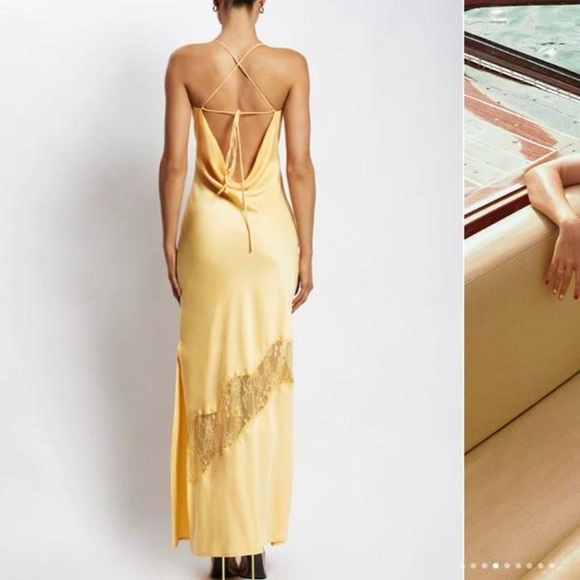 Meshki Chandra Women’s Lace Detail Satin Maxi Dress - Lemon Yellow XS - Picture 3 of 10